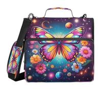 JUMBEAR Magnifique classeur papillon à fermeture éclair avec bandoulière - Anneaux toriques de 3,8 cm - Dossier extensible - Plusieurs poches - Capacité de 600 feuilles
