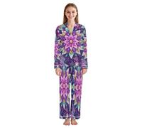 JUMBEAR Magnifique ensemble de pyjama mandala à manches longues pour femme avec haut boutonné et pantalon long, vêtement de nuit doux, a, S