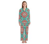JUMBEAR Magnifique ensemble de pyjama mandala à manches longues pour femme avec haut boutonné et pantalon long, vêtement de nuit doux, a, M