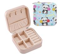 JUMBEAR Mini boîte à bijoux de voyage en cuir synthétique avec motif de pandas tenant des sucettes, pour collier, bracelet, boucles d'oreilles