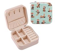 JUMBEAR Mini boîte à bijoux de voyage en cuir synthétique pour femme, motif panda rouge mignon pour collier, bracelet, boucles d'oreilles