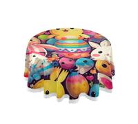JUMBEAR Nappe ronde en polyester motif poussins de Pâques - Résistante à l'eau - Grande nappe de table pour salle à manger, cuisine, fête - 152,4 cm