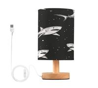 JUMBEAR Petite lampe de table en forme de requin de dessin animé, lampe de chevet, lampe de chevet avec abat-jour en tissu de lin pour chambre d'enfant, salon, bureau