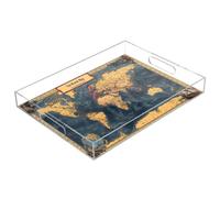JUMBEAR Plateau de service rétro en acrylique avec carte du monde - Plateaux transparents pour servir, restauration, fêtes, mariages, anniversaires - Plateaux à sandwich et buffets