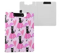 JUMBEAR Porte-bloc A4 avec motif chat noir sur le parapluie avec double clips, planche à clip pliable avec couverture, organiseur personnel léger adapté pour hôpital, bureau, école, affaires