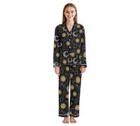 JUMBEAR Pyjama lune et soleil à manches longues pour femmes, vêtements de nuit doux boutonnés, vêtements de détente avec poches, a, M