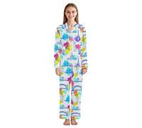 JUMBEAR Pyjama Statue de la Liberté à manches longues pour femmes, vêtements de nuit doux boutonnés, vêtements de détente avec poches, a, XXL