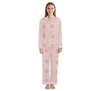 JUMBEAR Pyjama timide soleil et lune pour femmes, vêtements de nuit à manches longues, vêtements de détente doux boutonnés, ensemble de pyjama de détente avec poches, a, L