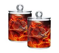 JUMBEAR Qtip Lot de 2 boîtes de rangement transparentes en acrylique pour cotons-tiges de coton avec couvercle Motif tête de mort
