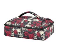 JUMBEAR Sac de Transport Isotherme pour cocotte d'halloween, Motif Rose Rouge et tête de Mort, pour Aliments Chauds ou froids, Convient pour Le dîner, Les fêtes, Le Camping