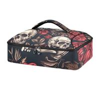 JUMBEAR Sac de Transport Isotherme pour cocotte d'halloween, Motif Rose Rouge et tête de Mort, pour Aliments Chauds ou froids, Convient pour Le dîner, Les fêtes, Le Camping