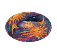JUMBEAR Sun and Moon Lit apaisant en forme de beignet pour chien et chat - Lit rond en peluche chaud et doux avec fond antidérapant et lavable, taille XS