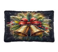 JUMBEAR Tapis de lit pour animal domestique avec fond antidérapant et cloche de Noël - Lit doux et confortable pour chats et chiens - 91,4 x 61 cm