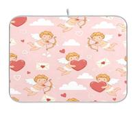 JUMBEAR Tapis de séchage mignon pour la Saint-Valentin Cupidon 46 x 61 cm Tapis de séchage de cuisine absorbant à séchage rapide Tapis de comptoir Protecteur pour plan de travail bar évier