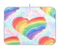 JUMBEAR Tapis de séchage pour la Saint-Valentin Motif cœur arc-en-ciel 41 x 46 cm Tapis de séchage de cuisine absorbant à séchage rapide Tapis de comptoir pour plan de travail bar évier