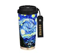 JUMBEAR Tasse de voyage isotherme sous vide, style Van Gogh, motif ciel étoilé, réutilisable, étanche, en acier inoxydable, avec couvercle pour boissons chaudes et froides, 500 ml