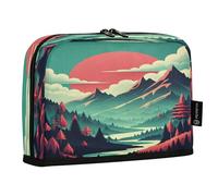 JUMBEAR Trousse à crayons avec fermeture éclair - Grande capacité - Motif montagnes sous le coucher du soleil rouge