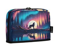 JUMBEAR Trousse à crayons avec fermeture éclair Motif loup sous l'aurore - Grande capacité - Pour l'école, le bureau, les voyages