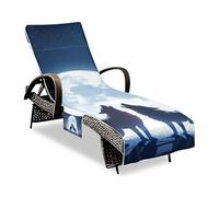 JUMBEAR Two Wolves under the Moonlight Serviette de plage portable avec poches, serviette de plage en microfibre pour chaise longue d'été, jardin, piscine, vacances