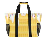 JUMBEAR Yummy Yummy Sac fourre-tout réutilisable avec poignées, grand sac de courses pliable, fourre-tout polyvalent et résistant pour voyage, plage, salle de sport