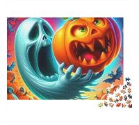Jumbie Pumpkins 1000 Pièces Puzzle pour Adultes Adolescents Fantôme à Côté d'une Citrouille-Lanterne Grinçante Cadeau Amusant | Activité Familiale Stimulante 52x38cm/1000pcs