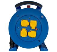 Jumbo Enrouleur de câble, 2.0, 25 m, H07RN-F 3G2,5 mm², bleu, avec 4 prises jaunes