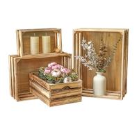 JUMBO HUMBLE Lot de 4 grandes caisses de rangement décoratives en bois torché pour présentation rustique, boîtes de rangement 100% bois