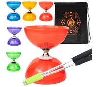 Jumbo Hurricane Pro Ensemble de diabolo à triple roulement avec bâtons en aluminium et corde de diabolo et sac de transport en cascade Rouge avec baguettes argentées