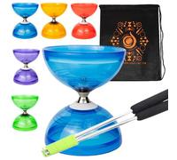 Jumbo Hurricane Pro Ensemble de diabolo à triple roulement avec bâtons en aluminium « métal », corde de diabolo et sac de transport en cascade (bleu avec baguettes argentées)