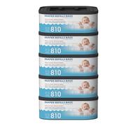 Jumbo Square Lot de 5 sacs jetables de rechange compatibles avec les seaux Diaper Genie Classic, Compact et Select, peut contenir jusqu'à 810 couches de taille nouveau-né par recharge, parfum poudre