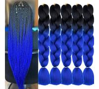 Jumbo tresses Extensions de cheveux coloré synthétique Kanekalon Cheveux Yaki Droit Pour bricolage Twist Crochet tressage Ombre 2Tone 5packs (61 CM 24 Pouces, B21 Noir à Bleu)