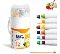Jumbo Twistable Washable Crayons, 12/24/36/48 Colors Silky Gel Crayons, Easy-to-Hold Large Crayon with Storage Box & Brush for Coloring Books, Arts & Crafts, Painting Enthusiasts (12 colors)
