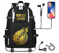 JUMBOZ Animé Sac à Dos pour D'école Monst-ER Hunt-ER, Imprimé Sacs à Dos Ordinateur Portable avec Port de Chargement USB, Cartable Scolaires Léger pour Garcon Fille Adolescents-Y||47X30X15CM