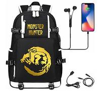 JUMBOZ Animé Sac à Dos pour D'école Monst-ER Hunt-ER, Imprimé Sacs à Dos Ordinateur Portable avec Port de Chargement USB, Cartable Scolaires Léger pour Garcon Fille Adolescents-A2||47X30X15CM