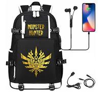 JUMBOZ Animé Sac à Dos pour D'école Monst-ER Hunt-ER, Imprimé Sacs à Dos Ordinateur Portable avec Port de Chargement USB, Cartable Scolaires Léger pour Garcon Fille Adolescents-T||47X30X15CM
