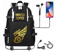 JUMBOZ Animé Sac à Dos pour D'école Monst-ER Hunt-ER, Imprimé Sacs à Dos Ordinateur Portable avec Port de Chargement USB, Cartable Scolaires Léger pour Garcon Fille Adolescents-A5||47X30X15CM