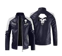 JUMBOZ Blouson Moto Homme Pun.ish-ER, Blouson Légère Pilote avec Col Montant pour l'automne, Anorak Polaire Chaud étanche Coupe-Vent-Blue||2XL