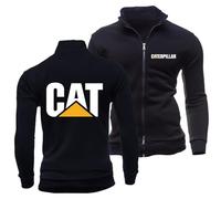 JUMBOZ Veste Travail Homme Fermeture Éclair Ca.ter-Pillar, Bomber Blouson à Col Montant, Manteau Classique Casual avec Poche -Black||L