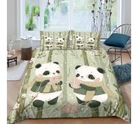 Jumeaux pandas jouant avec des pelotes de laine dans une forêt de bambous Ensemble De Literie Trois Pièces Imprimés En 3D, Housse De Couette + Taies D'oreiller Pour Adultes Enfants Double（200x200cm）