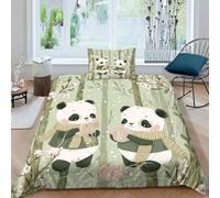 Jumeaux pandas jouant avec des pelotes de laine dans une forêt de bambous Housse Couette Parure Lit 3 Pièces En Microfibre 3D Motif Imprimé Avec Taies D'oreiller Pour Adultes Enfants Single（135x200cm）