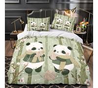 Jumeaux pandas jouant avec des pelotes laine dans une forêt bambous Housse Couette Ado Adulte Avec Taie D'oreiller, 3 Pièces Parure Microfibre Fermeture Éclair,3D Imprimé Motif Super King（260x220cm）
