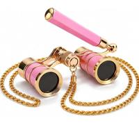 Jumelles de théâtre 3 x 25 avec poignée Rose | Mini jumelles compactes et légères avec poignée extensible et pliable - Pour adultes et enfants