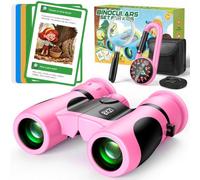Jumelles Enfant 8x21 avec Cartes, Boussole et Loupe, Cadeau Fille 3-10 Ans | Kit Exploration Nature Enfant avec 21 Cartes Multilingues pour Chasse au Trésor, Balades, Vacances et Sorties au Parc