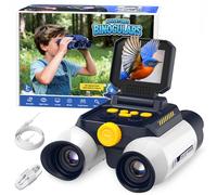 Jumelles Enfant avec Vision Nocturne, Ahalfcit Jumelles Interactives avec Écran HD 2.4" & Zoom 10X pour Photos et Vidéos - Binoculars pour Oiseaux, Camping, Cadeau pour Enfants dès 4 Ans - Blanc