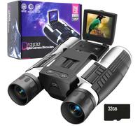 Jumelles numériques 12 x 32 pour adultes, avec caméra 48 MP, photo 2,5 K, écran LCD de 2,4" avec carte micro SD de 32 Go pour observation des oiseaux, chasse, football, concerts, théâtre