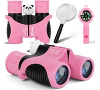 Jumelles pour Enfants 8x21 Haute résolution avec loupe et Boussole sifflet, Jumelles pour Enfants de 3 à 12 Ans, garçons et Filles en Plein air, Voyage, Exploration de la Nature (Rose)