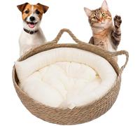 JUMI Lit doux pour animal de compagnie dans un panier en osier Coussin Chien Chat 48 x 48 cm