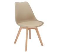 JUMI Oslo Chaise de salle à manger avec coussin, pour salon, salle à manger, bureau, sans accoudoirs, pieds en bois, velours, beige