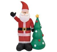 JUMI Père Noël Gonflable Géant 210 cm avec Sapin, Lumineux avec Projecteur LED Rotatif Multicolore, Décoration de Noël Extérieure Auto-Gonflante pour Jardin, IP44 avec Kit de Fixation