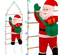 JUMI Père Noël Gonflable sur Échelle Géante 150 cm, Lumineux avec LED, Décoration de Noël Extérieure Auto-Gonflante pour Jardin, Maison, Façade, IP44